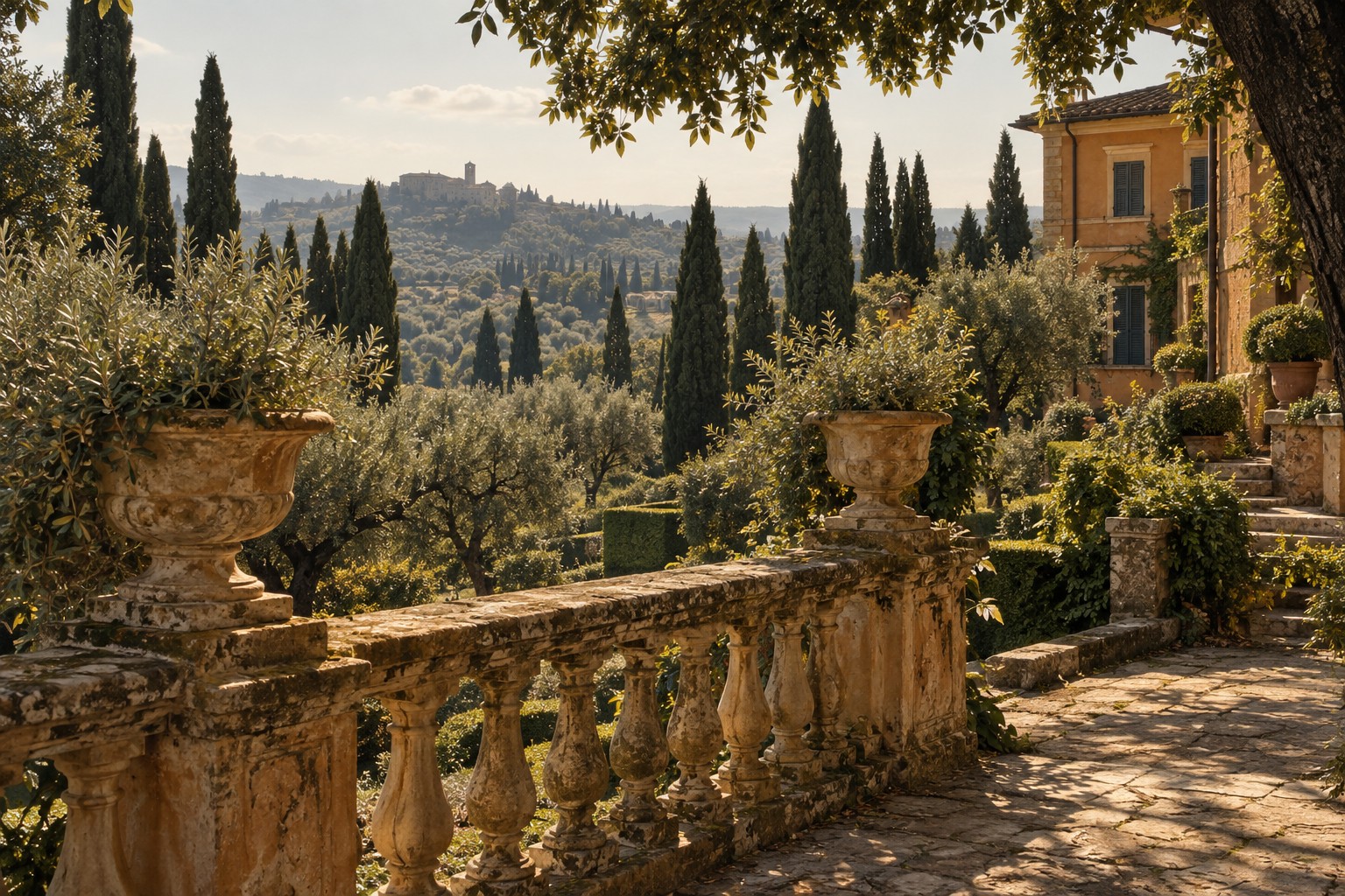 Italiaanse villatuin met olijfbomen